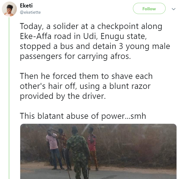 BankyW calls out Nigerian Army following reports of three men harassed by soldiers for keeping Afros in Enugu